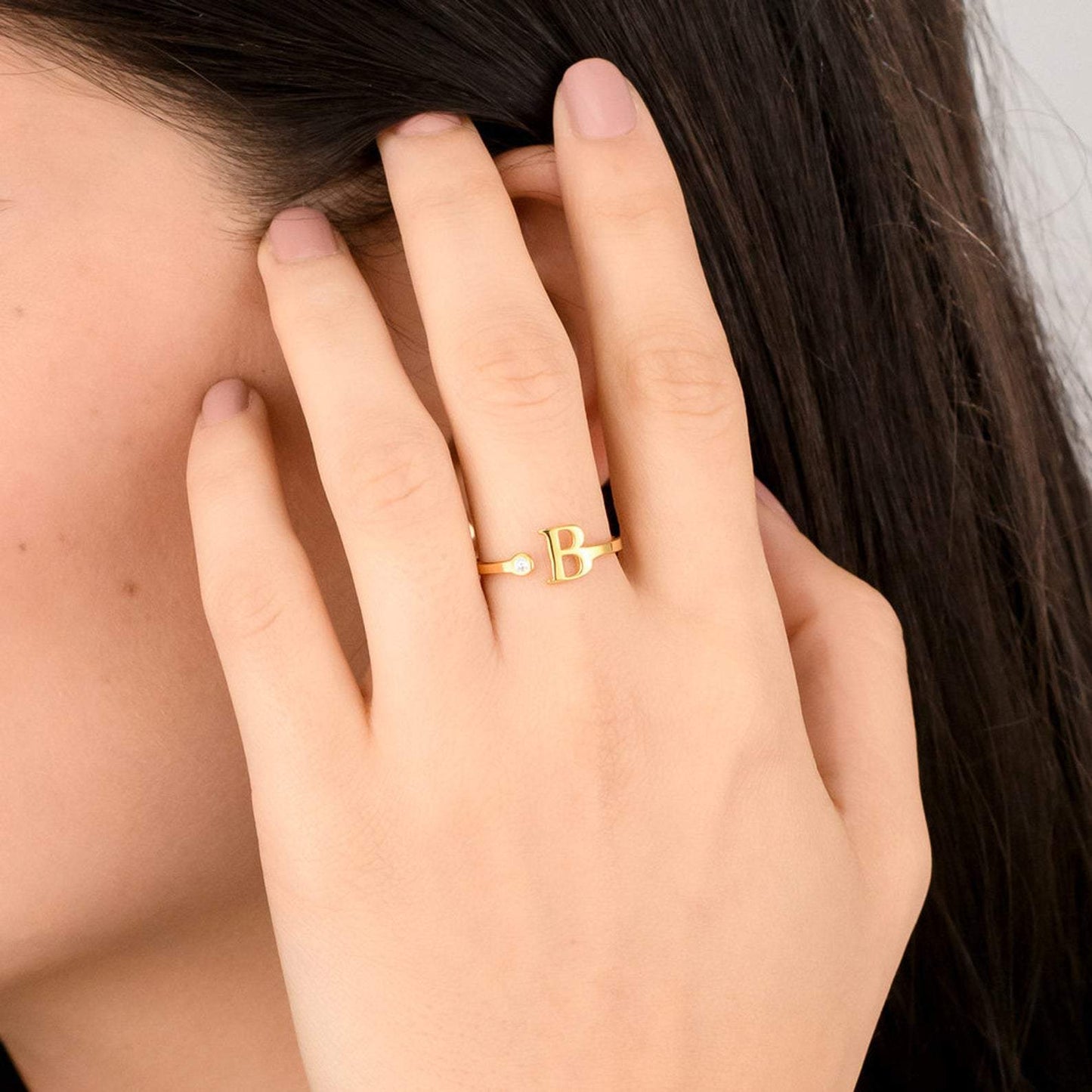 Gold Diamond Initial Stack Cuff Ring