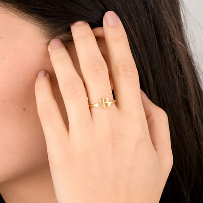 Gold Diamond Initial Stack Cuff Ring