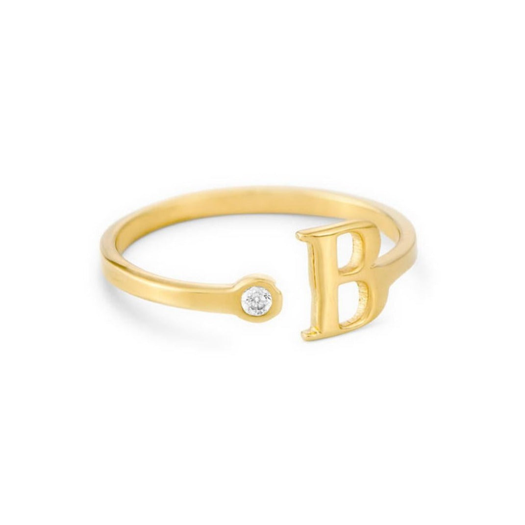 Gold Diamond Initial Stack Cuff Ring