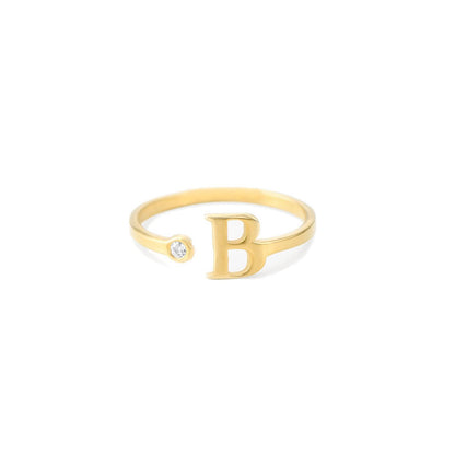 Gold Diamond Initial Stack Cuff Ring