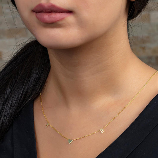 Gold Heart 2 Initial Charm Necklace