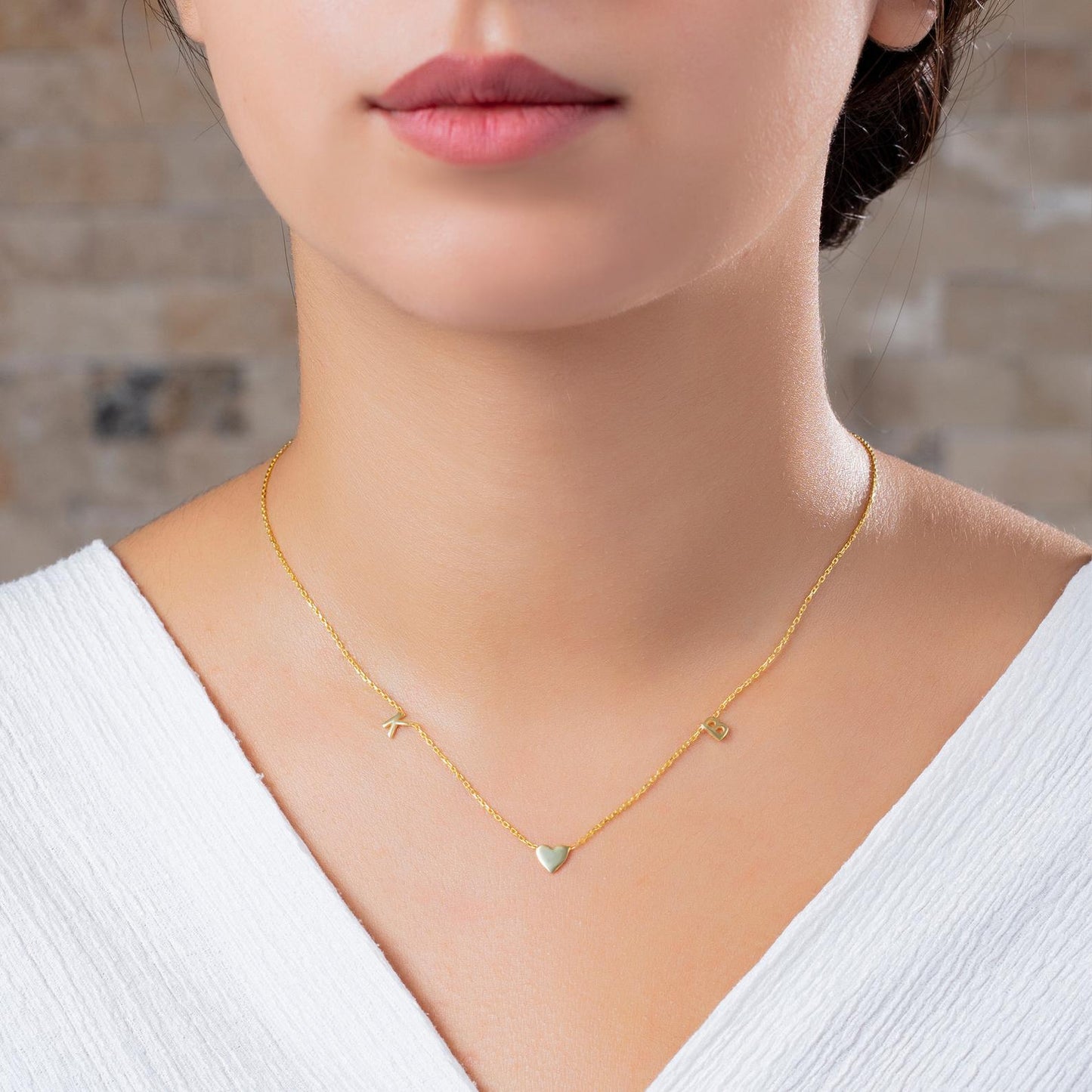 Gold Heart 2 Initial Charm Necklace