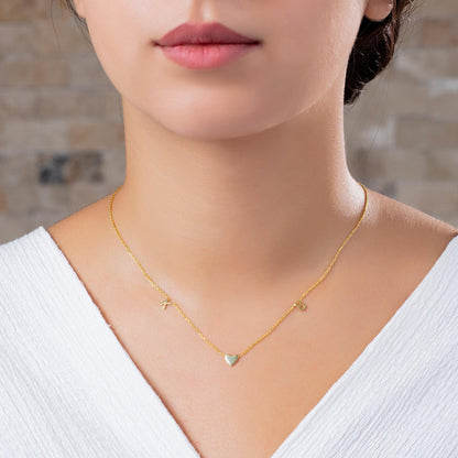 Gold Heart 2 Initial Charm Necklace