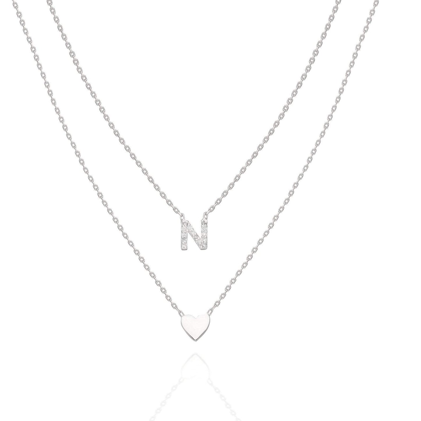 Gold Pave Diamond Heart Initial Charm Necklace