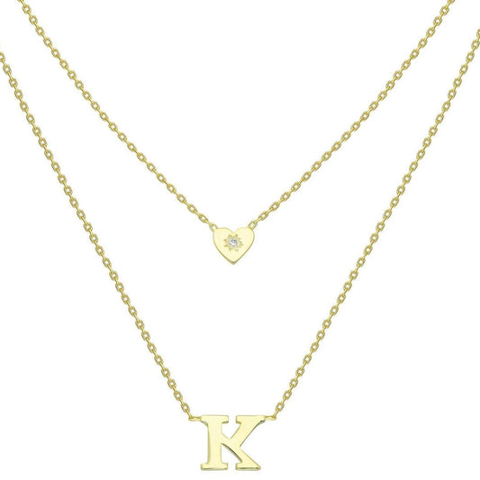 Gold Heart and Initial Charm Necklace