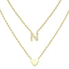 Gold Pave Diamond Heart Initial Charm Necklace