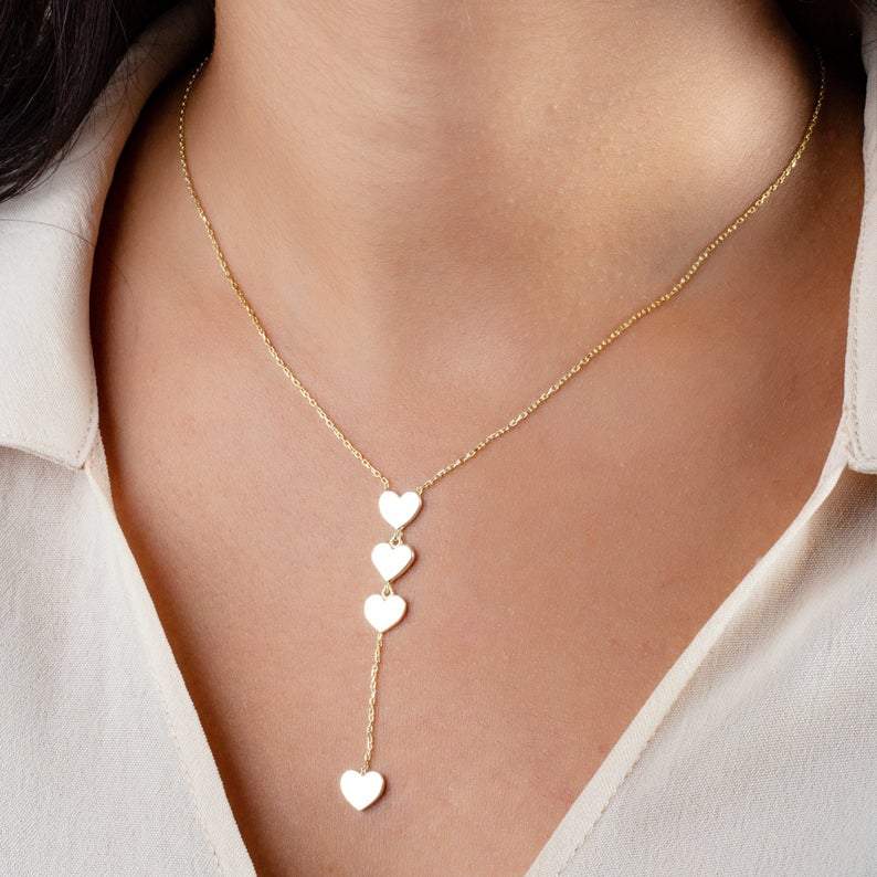 Gold Lariat Heart Dangle Necklace
