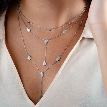 Diamond Lariat Hamsa Necklace