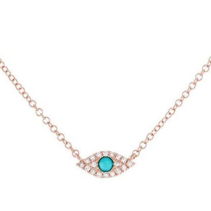 Gold Turquoise and Diamond Evil Eye Protection Necklace