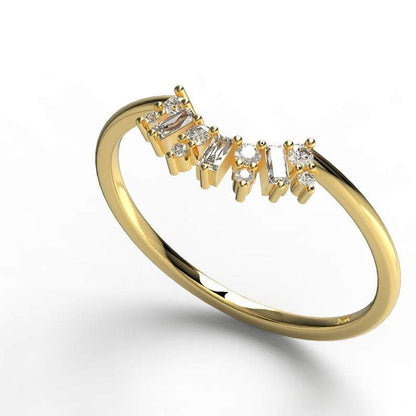 Gold Baguette and Round Diamond Wedding Ring