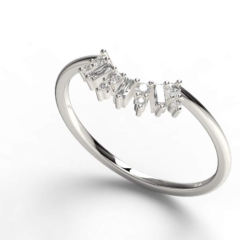 Gold Baguette and Round Diamond Wedding Ring