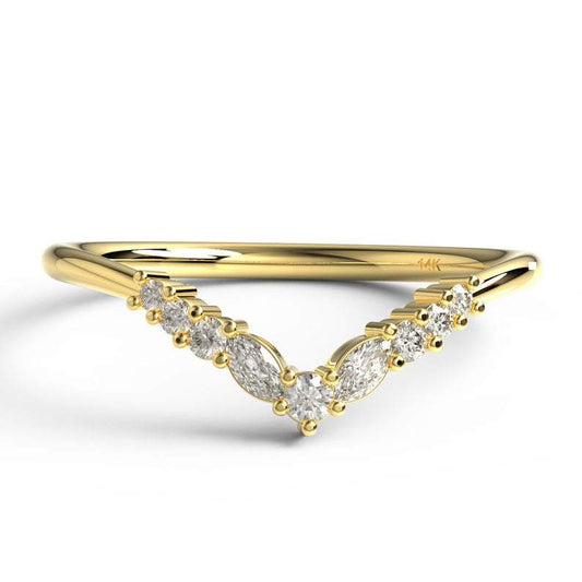 Curved Round Diamond Wedding Band