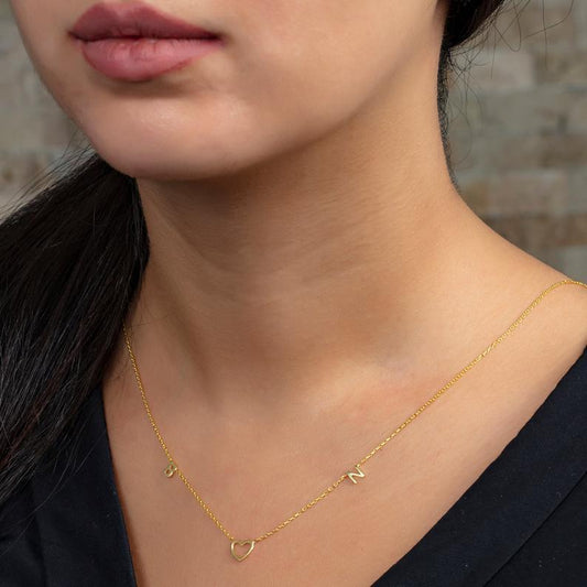 Gold Open Heart and Initial Charm Necklace