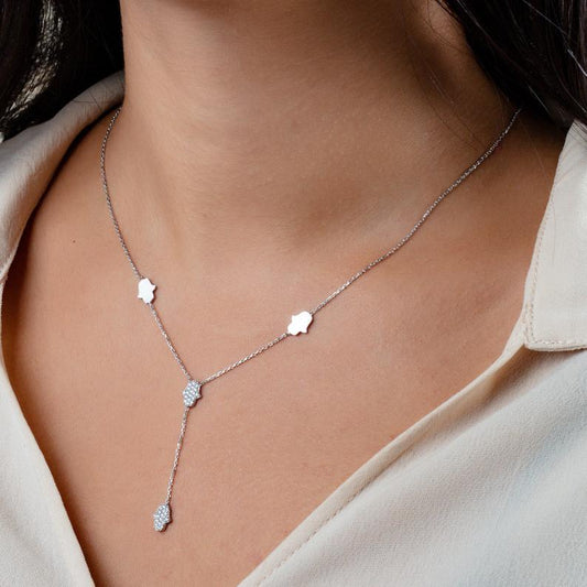 Diamond Lariat Hamsa Necklace