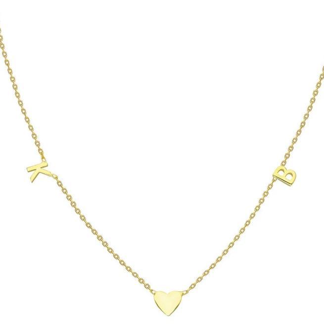 Gold Heart 2 Initial Charm Necklace