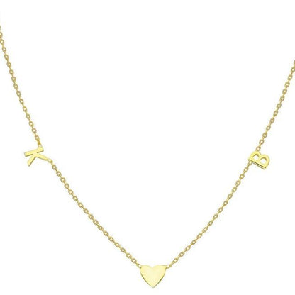 Gold Heart 2 Initial Charm Necklace