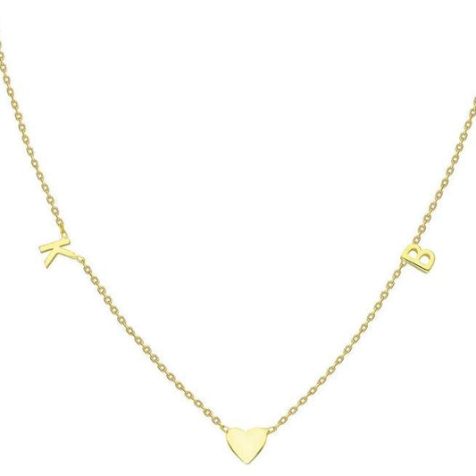 Gold Heart 2 Initial Charm Necklace