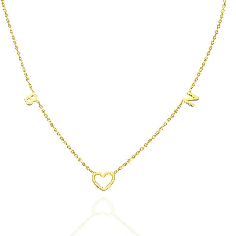 Gold Open Heart and Initial Charm Necklace