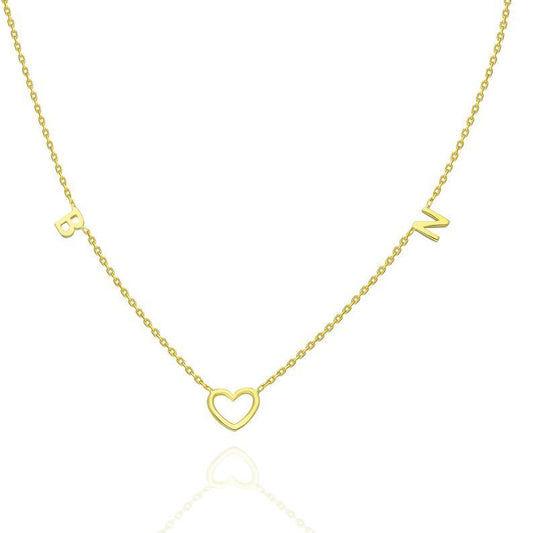 Gold Open Heart and Initial Charm Necklace