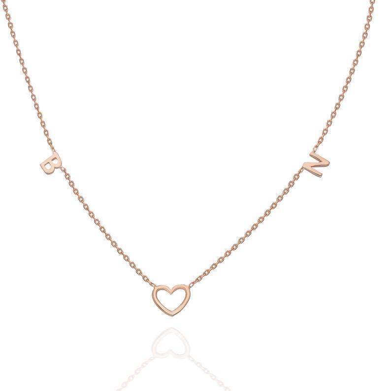 Gold Open Heart and Initial Charm Necklace