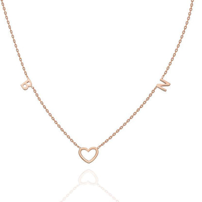 Gold Open Heart and Initial Charm Necklace