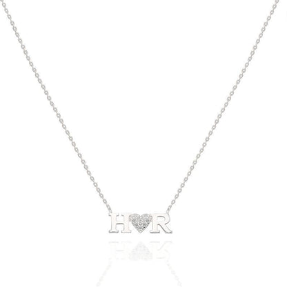 Diamond Double Letter Heart Necklace