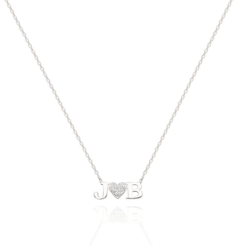 Diamond Double Letter Heart Necklace