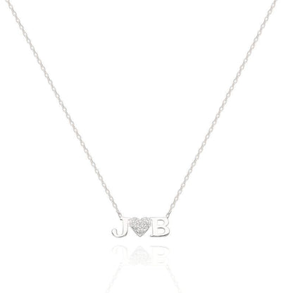 Diamond Double Letter Heart Necklace
