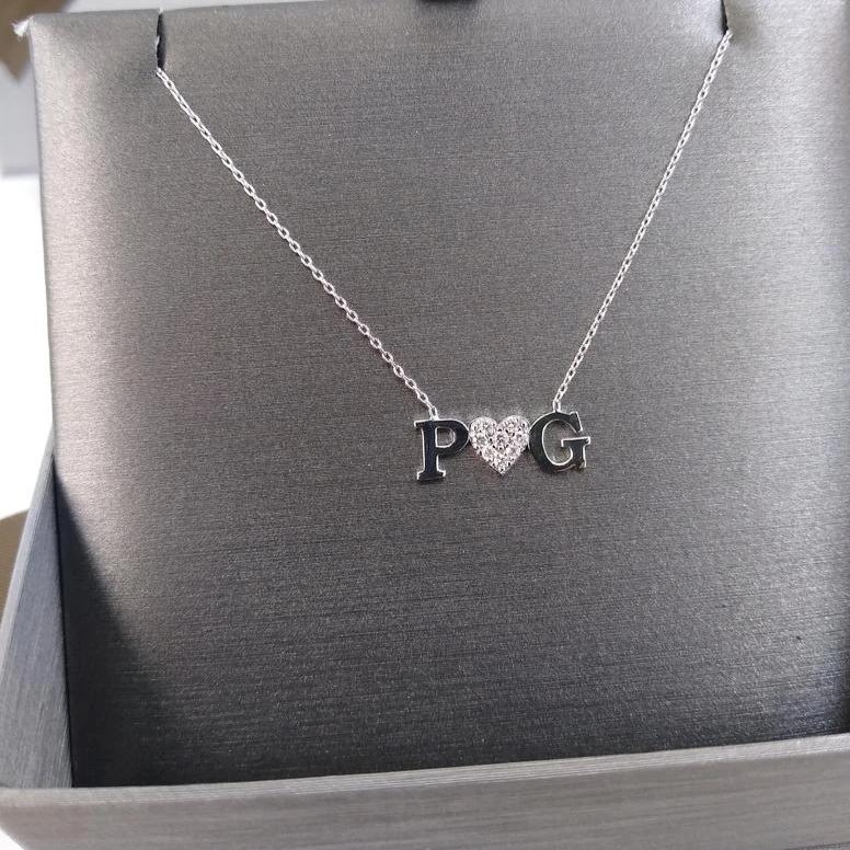 Diamond Double Letter Heart Necklace