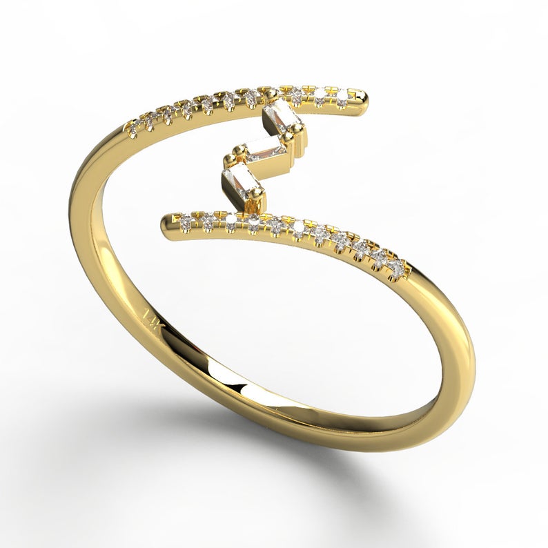 Gold Open Design Baguette Diamond Band