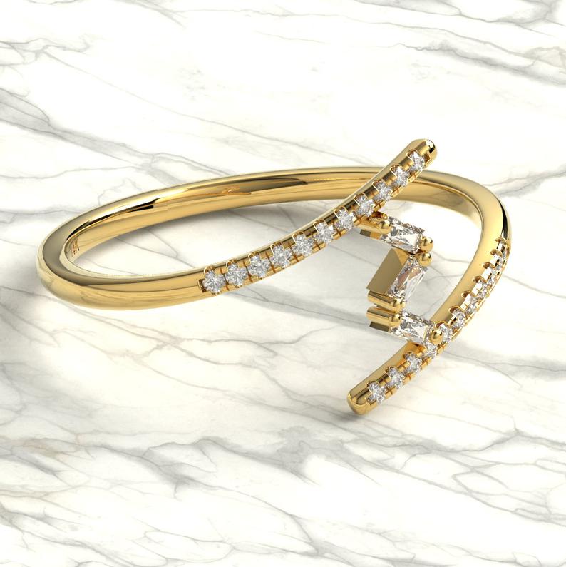Gold Open Design Baguette Diamond Band