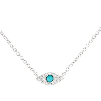Gold Turquoise and Diamond Evil Eye Protection Necklace