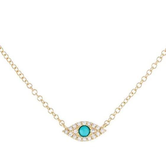 Gold Turquoise and Diamond Evil Eye Protection Necklace