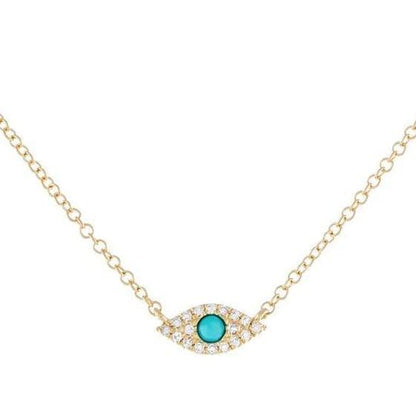 Gold Turquoise and Diamond Evil Eye Protection Necklace