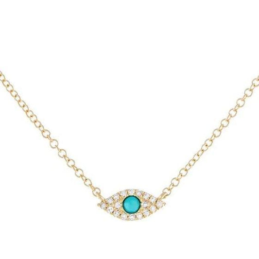 Gold Turquoise and Diamond Evil Eye Protection Necklace