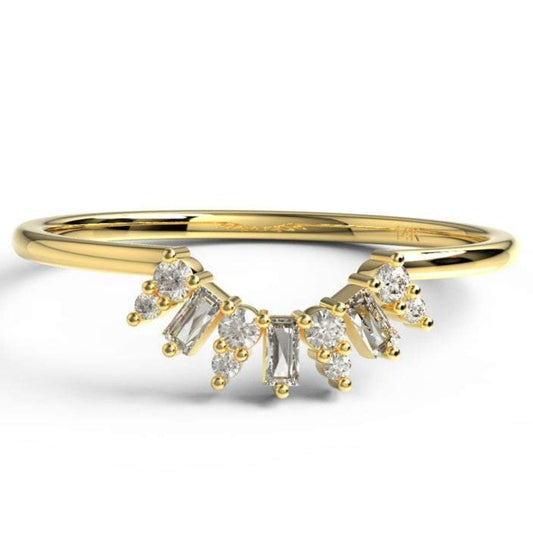Gold Baguette and Round Diamond Wedding Ring