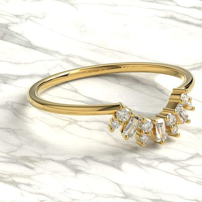 Gold Baguette and Round Diamond Wedding Ring