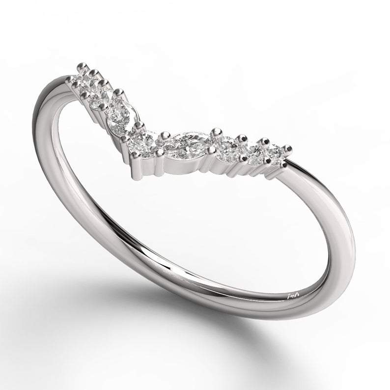 Curved Round Diamond Wedding Band