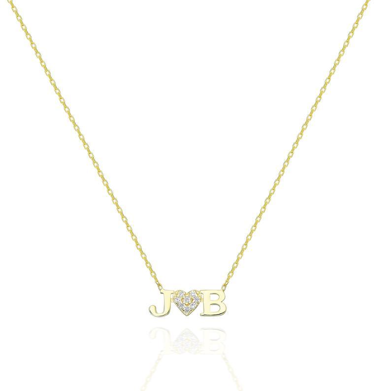 Diamond Double Letter Heart Necklace