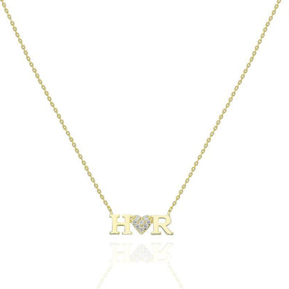 Diamond Double Letter Heart Necklace