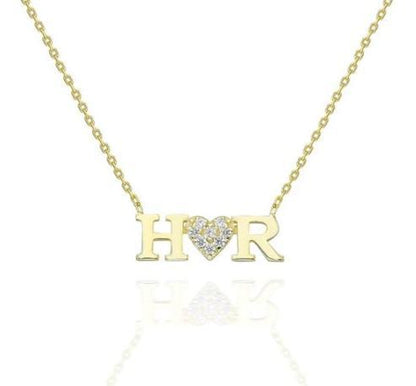 Diamond Double Letter Heart Necklace