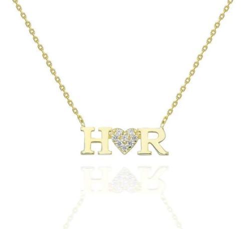 Diamond Double Letter Heart Necklace