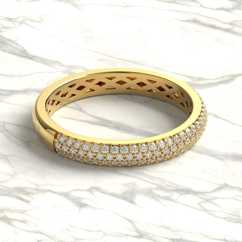 3 Row Halfway Diamond Wedding Band