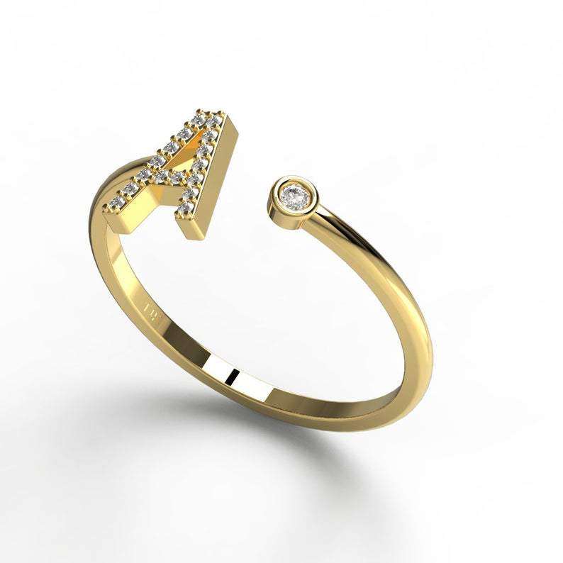Gold Diamond Initial Ring