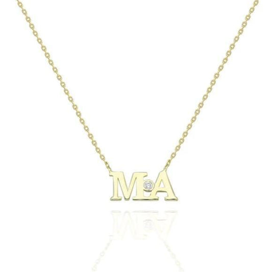Gold Bezel Diamond Initial Necklace