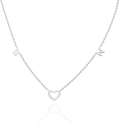 Gold Open Heart and Initial Charm Necklace