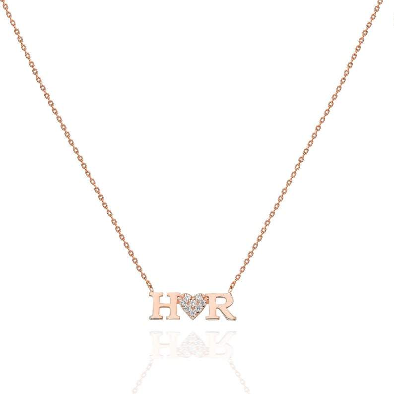 Diamond Double Letter Heart Necklace