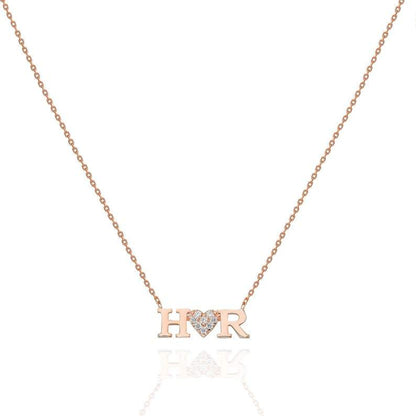 Diamond Double Letter Heart Necklace