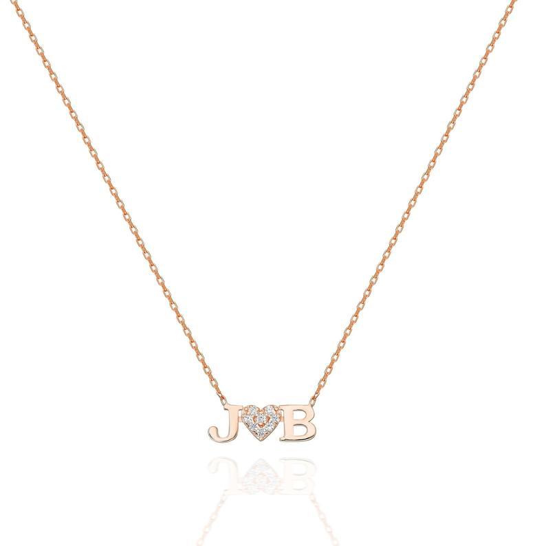 Diamond Double Letter Heart Necklace