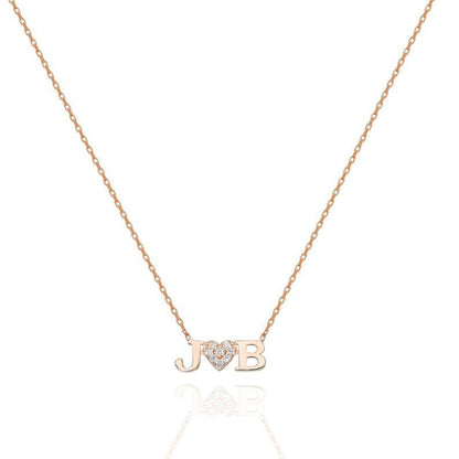 Diamond Double Letter Heart Necklace